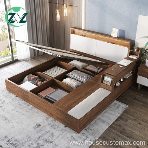 Minimalist Bedroom Solid Wood Bed Tatami Storage Bed